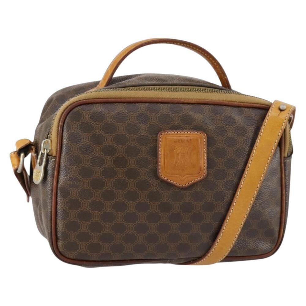 CELINE Macadam Canvas Hand Bag PVC Leather 2way Brown Gold Auth 154376 - Picture 1 of 16